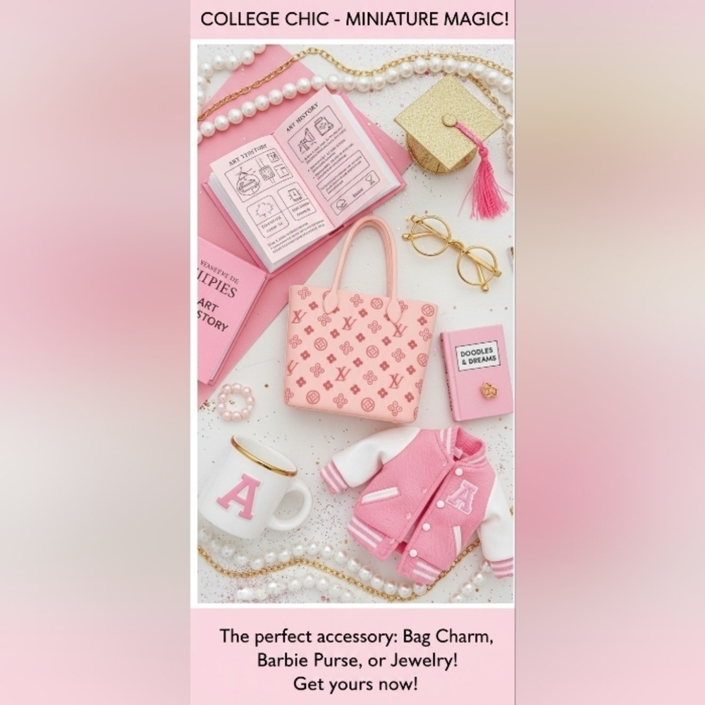 Pink Monogram Mini Tote Charm Doll Purse
